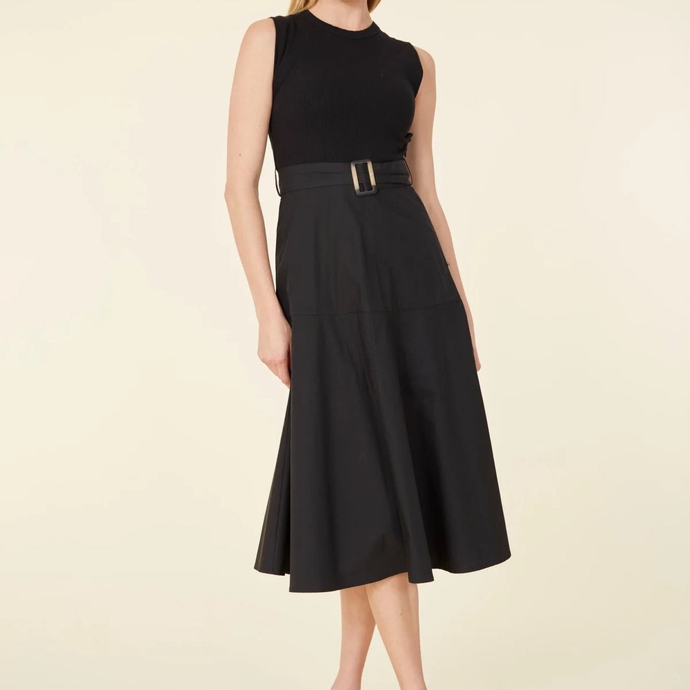 Dolce Cabo Sleeveless Black Dress L Belted Midi Excellent Quality & Condition